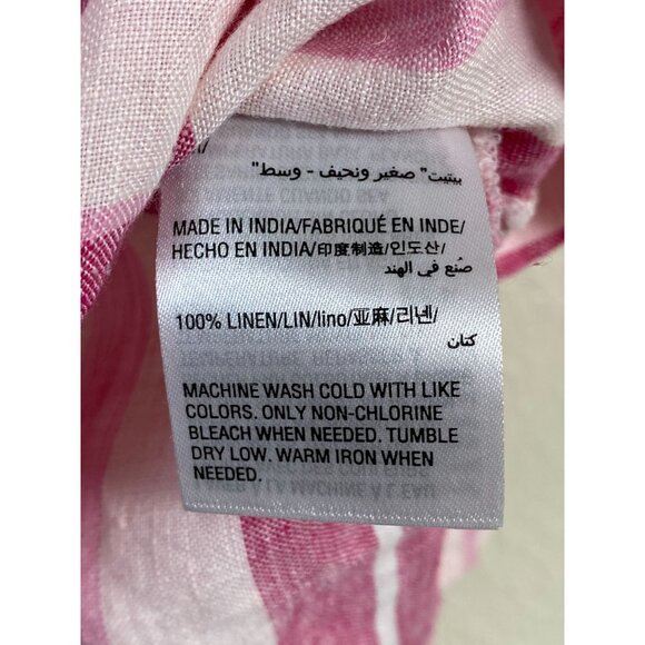 Charter Club Pink White Striped Linen Blouse size Medium Petite Lagenlook Bell S - Picture 4 of 13